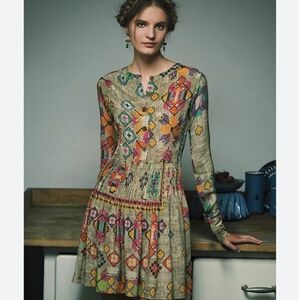 Boho Embroidered Long-Sleeve Dress in Multi